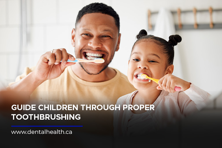 Guide children through proper toothbrushing